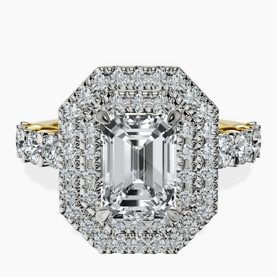 18ct Yellow Gold Crowned Cresta Double Halo Lab Diamond Ring front image