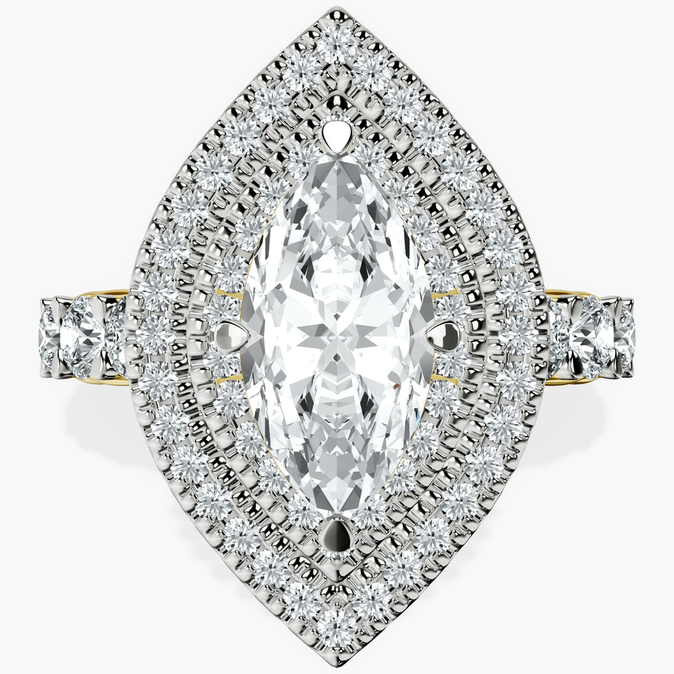 18kt Yellow Gold Crowned Cresta Double Halo Lab Diamond Ring front image
