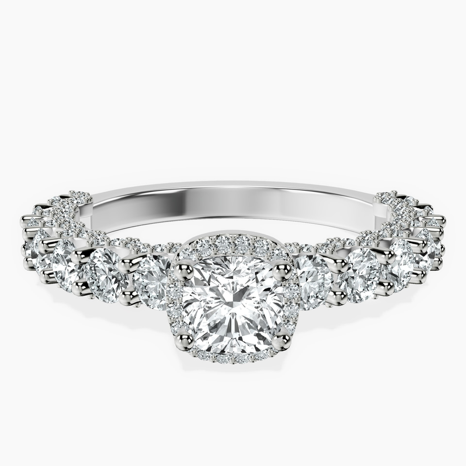 14kt White Gold Enchanté Side Stones Halo Lab Diamond Ring front image