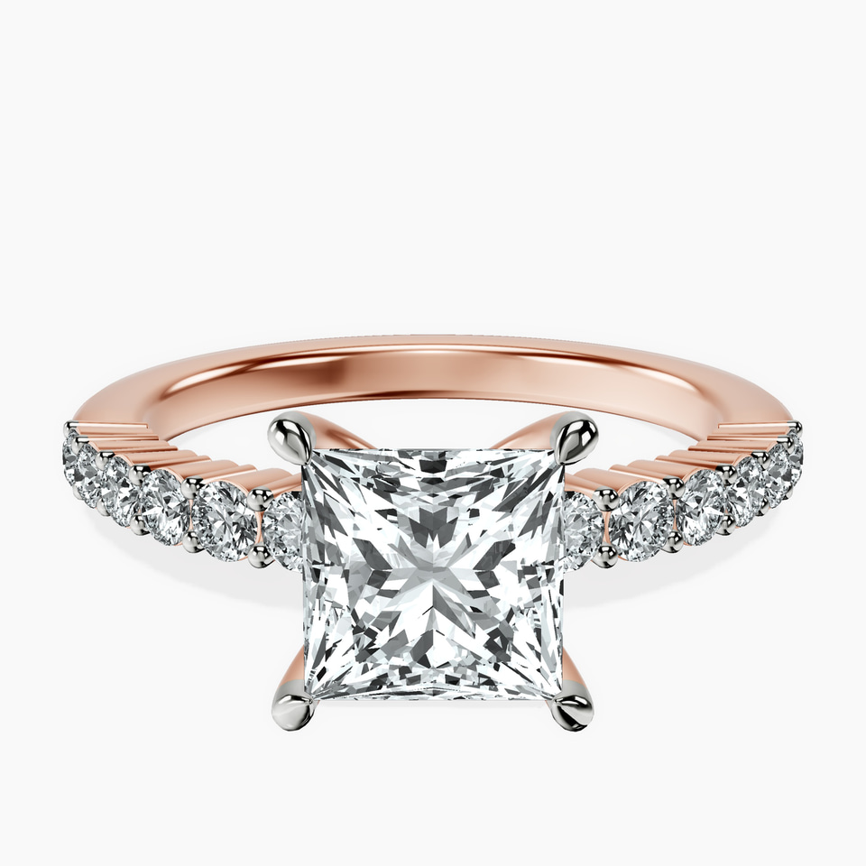 9ct Rose Gold Lottie Four Claw Side Stone Lab Diamond Ring front image