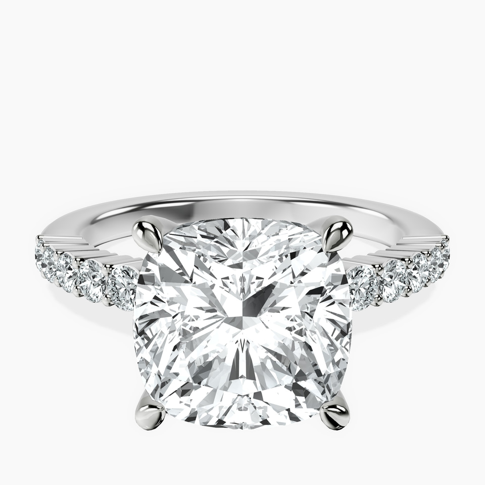 10kt White Gold Lottie Four Claw Side Stone Lab Diamond Ring front image