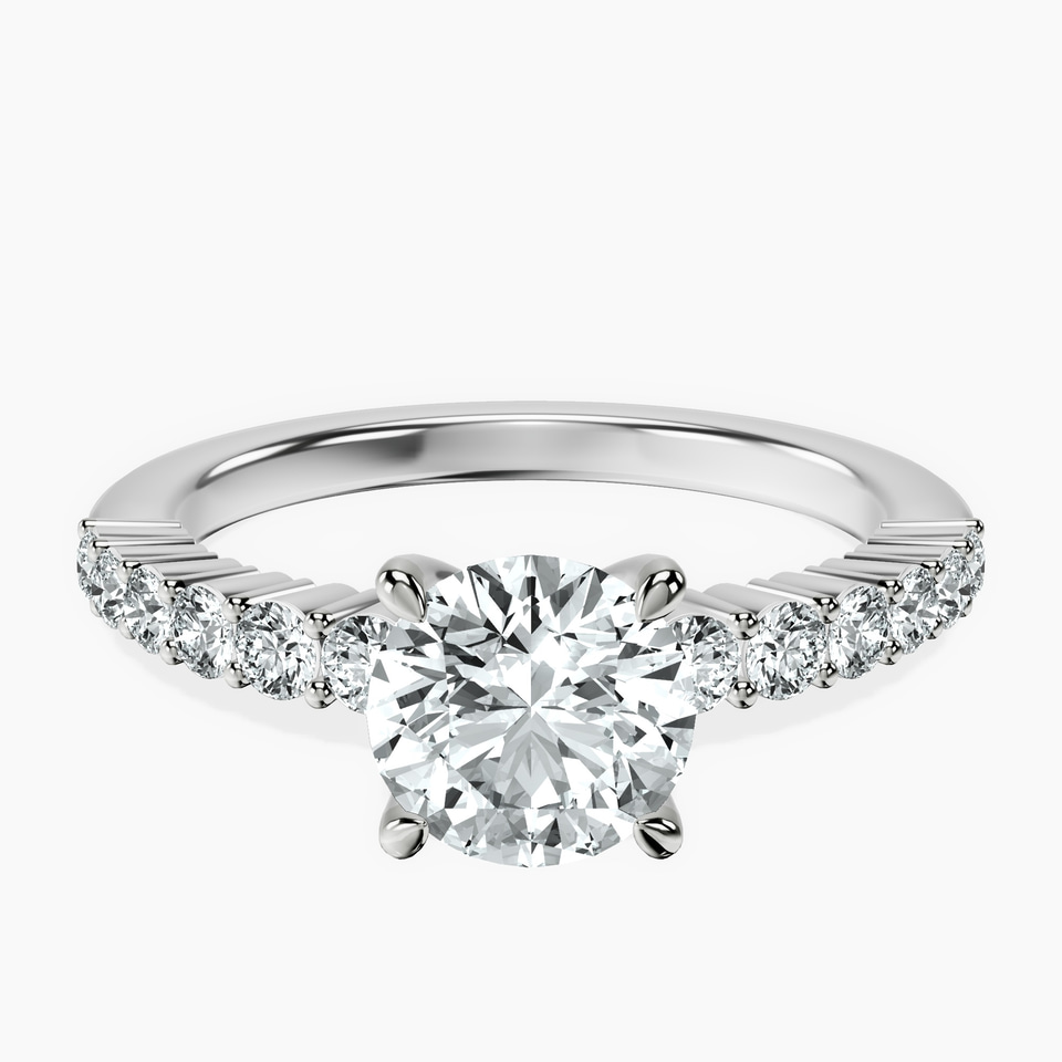 10kt White Gold Lottie Four Claw Side Stone Lab Diamond Ring front image