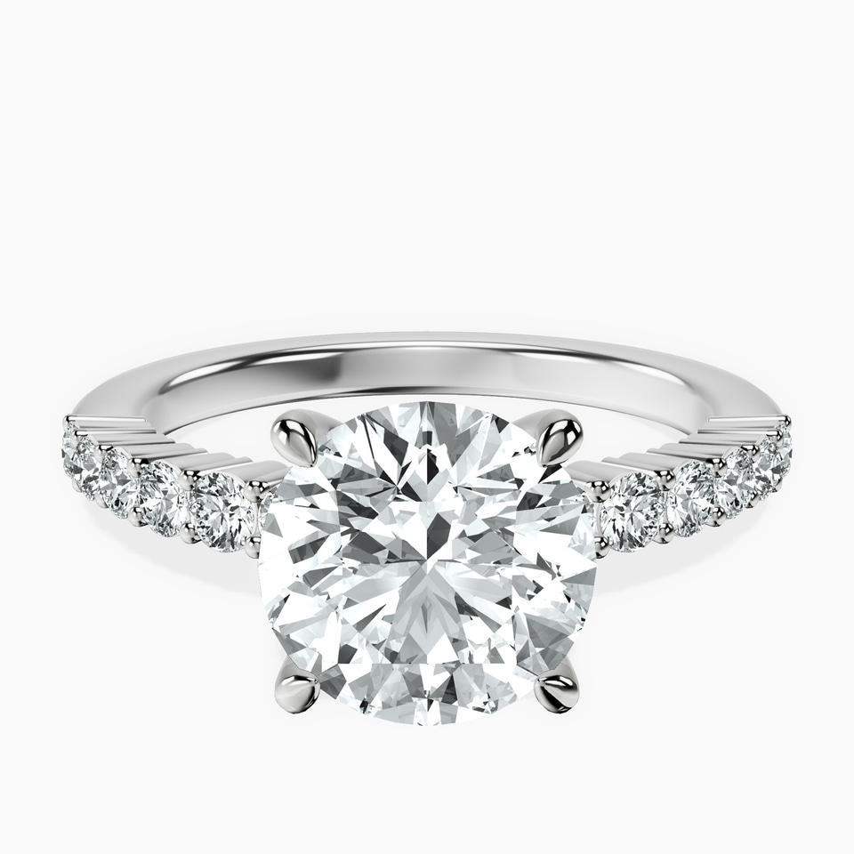 10kt White Gold Lottie Four Claw Side Stone Lab Diamond Ring front image