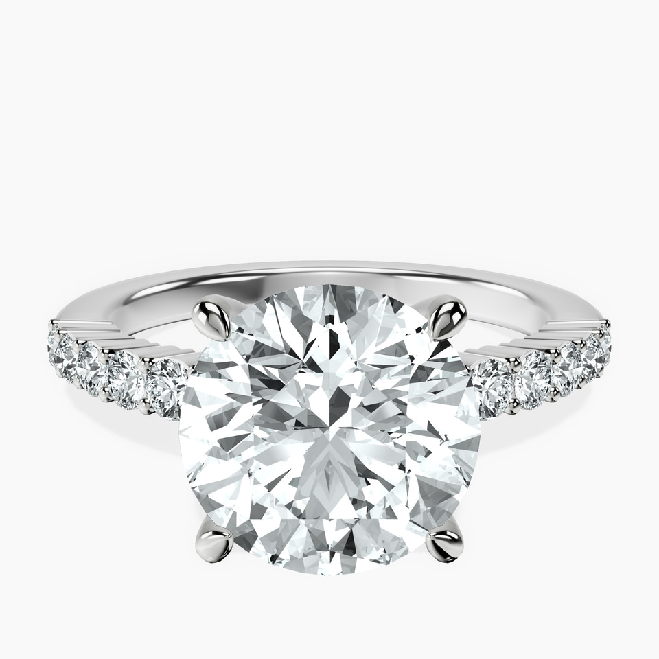10kt White Gold Lottie Four Claw Side Stone Lab Diamond Ring front image