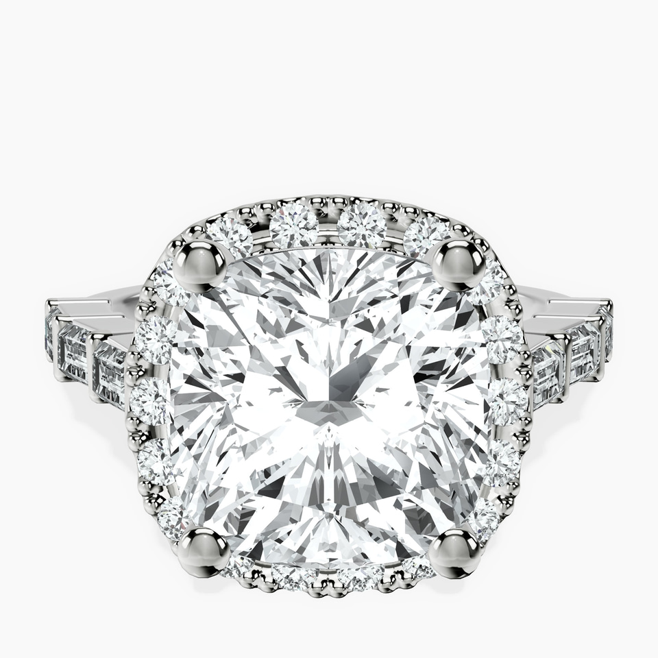 Platinum Rachel Halo Side Stone Lab Diamond Ring front image
