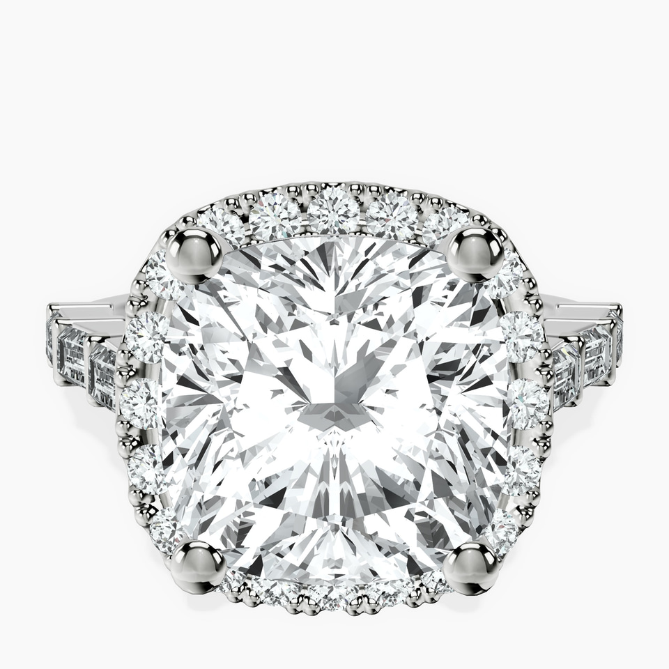 10kt White Gold Rachel Halo Side Stone Lab Diamond Ring front image