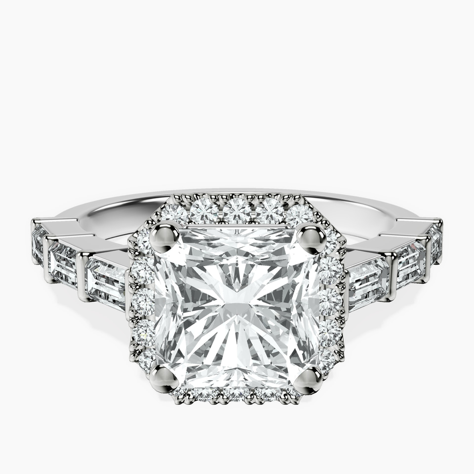 Platinum Rachel Halo Side Stone Lab Diamond Ring front image