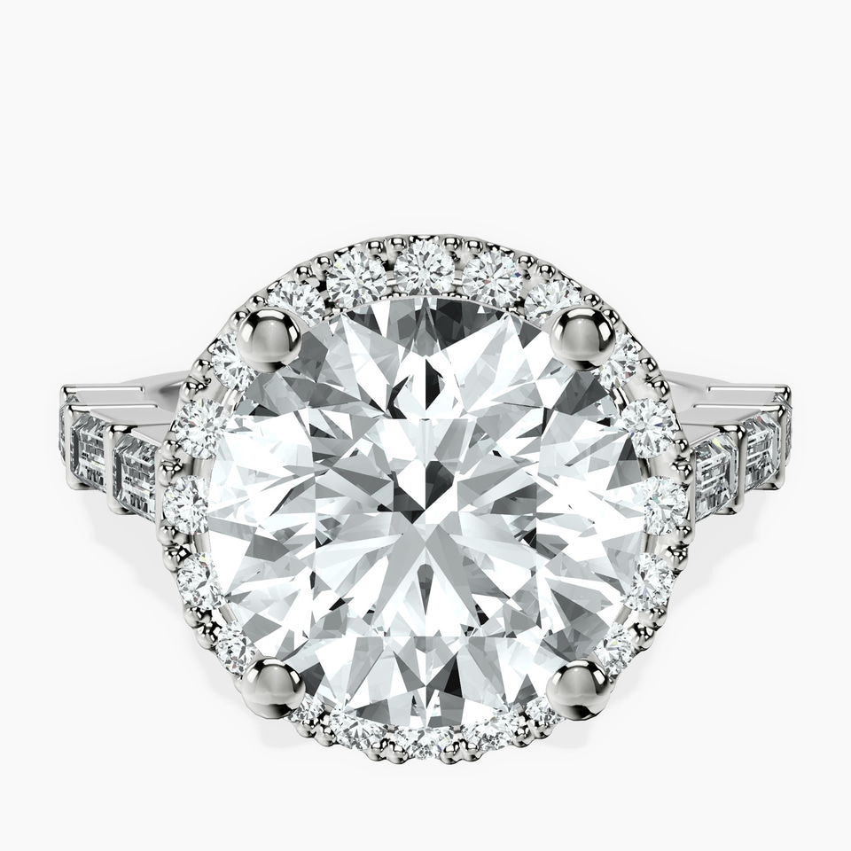 Platinum Rachel Halo Side Stone Lab Diamond Ring front image