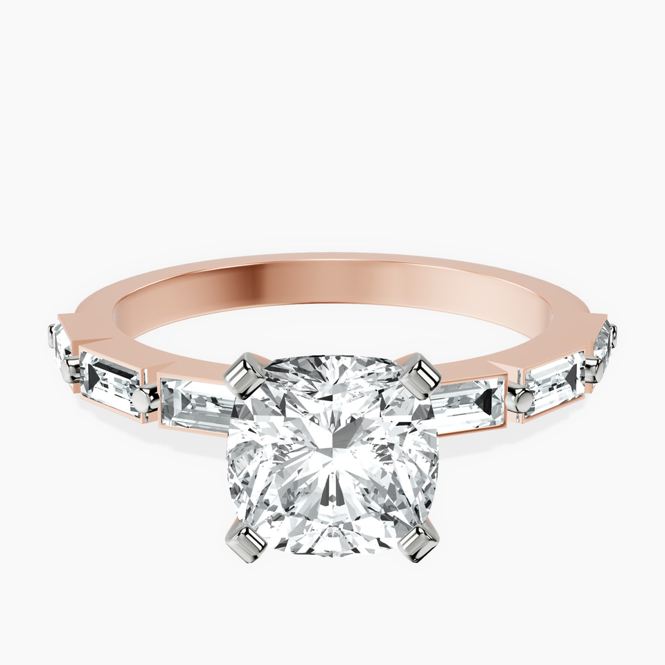 9ct Rose Gold Kimberly Baguette Side Stone Lab Diamond Ring front image