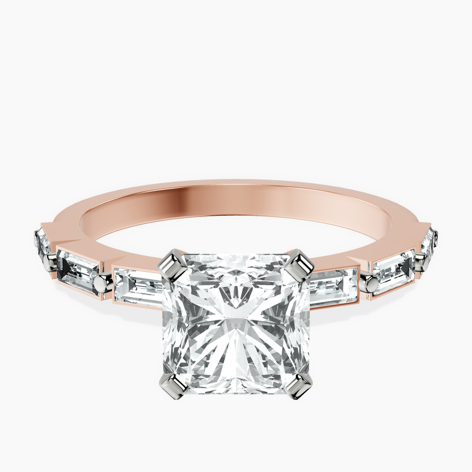 9ct Rose Gold Kimberly Baguette Side Stone Lab Diamond Ring front image