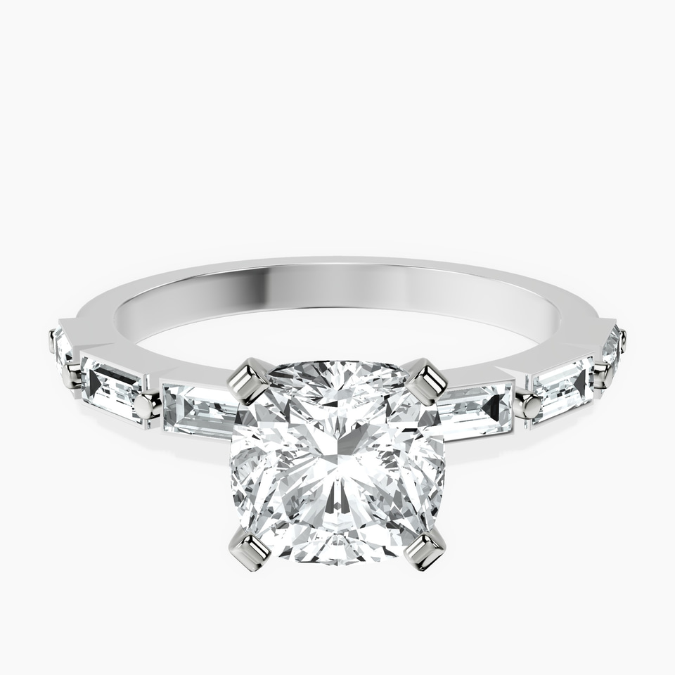 10kt White Gold Kimberly Baguette Side Stone Lab Diamond Ring front image