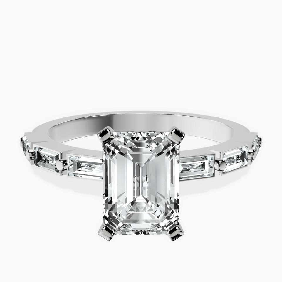 9ct White Gold Kimberly Baguette Side Stone Lab Diamond Ring front image