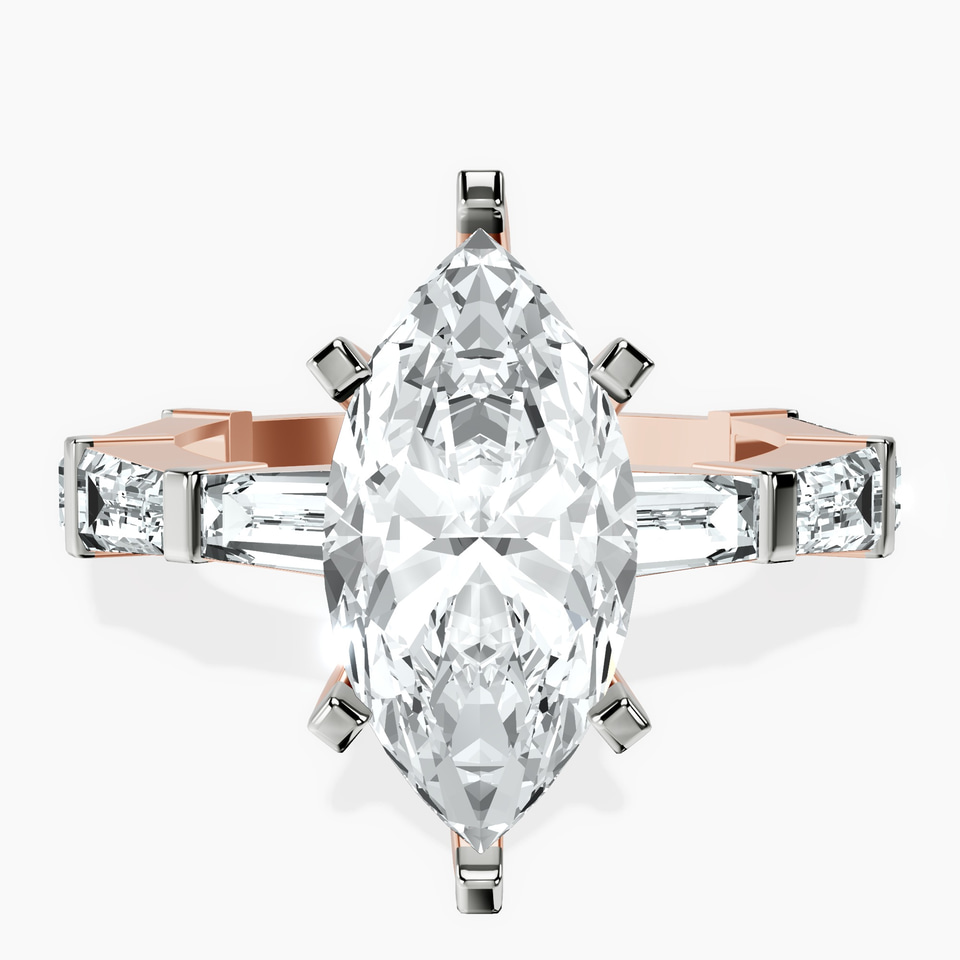 18kt Rose Gold Gizele Tapered Side Stone Lab Diamond Ring front image
