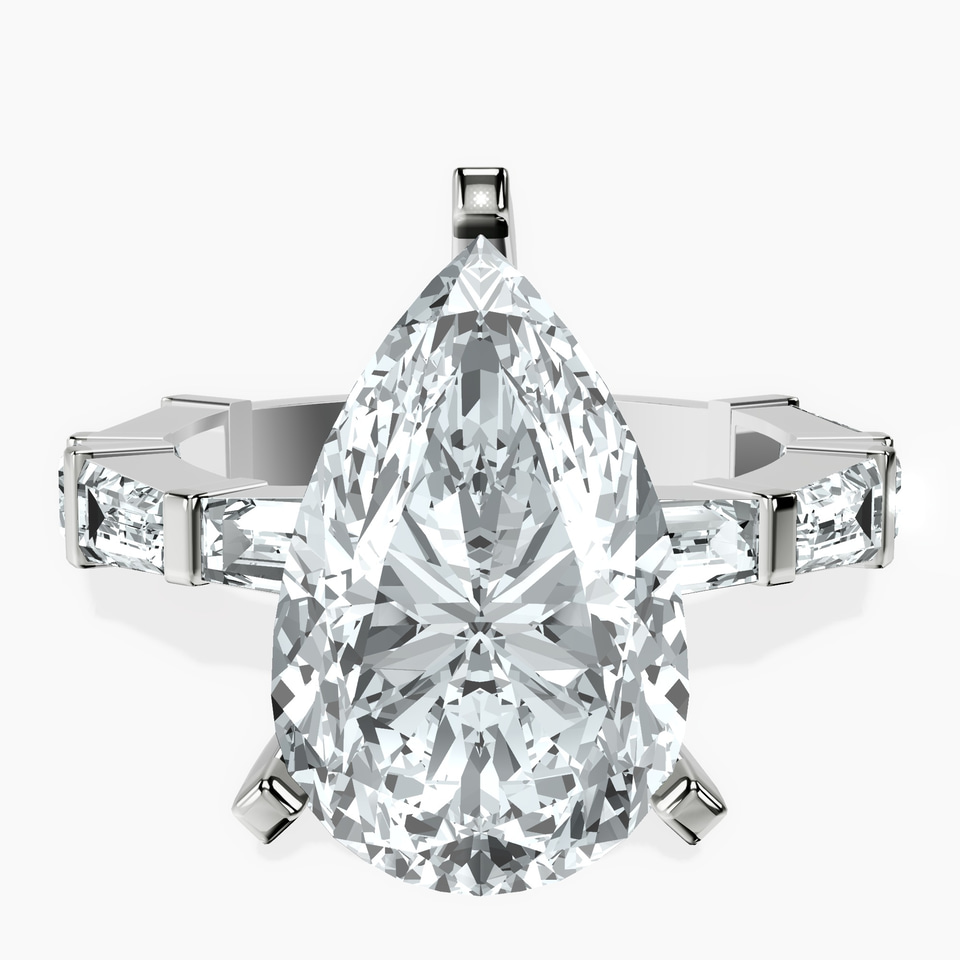 10kt White Gold Gizele Tapered Side Stone Lab Diamond Ring front image