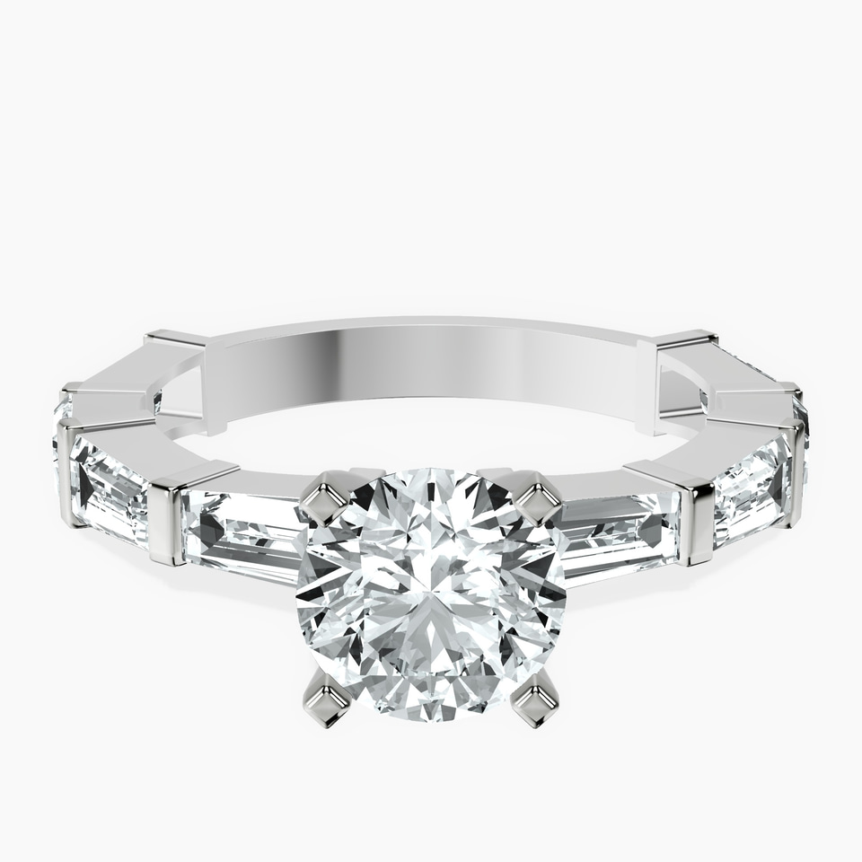 10kt White Gold Gizele Tapered Side Stone Lab Diamond Ring front image