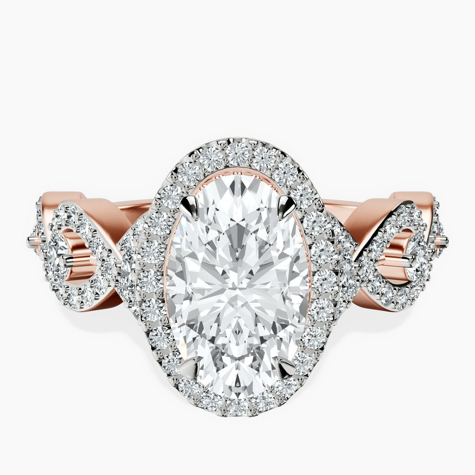 10kt Rose Gold Prestigia Criss Cross Halo Lab Diamond Ring front image