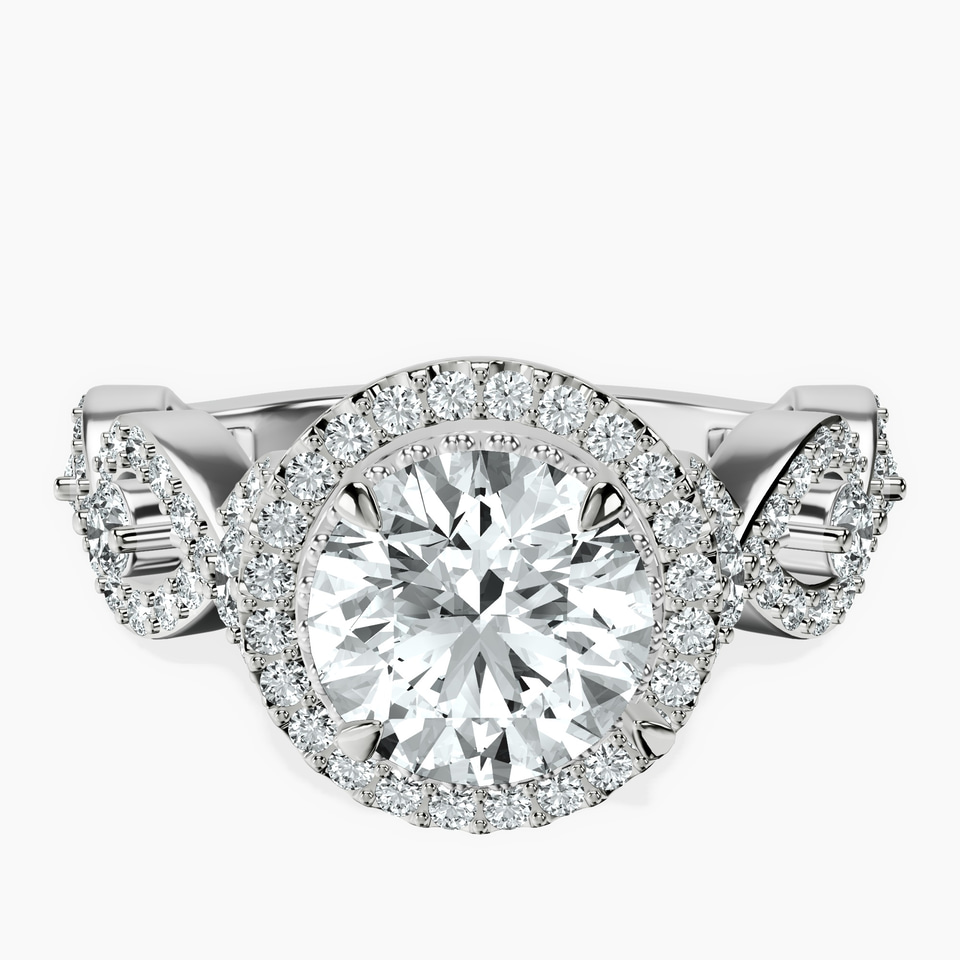 14kt White Gold Prestigia Criss Cross Halo Lab Diamond Ring front image