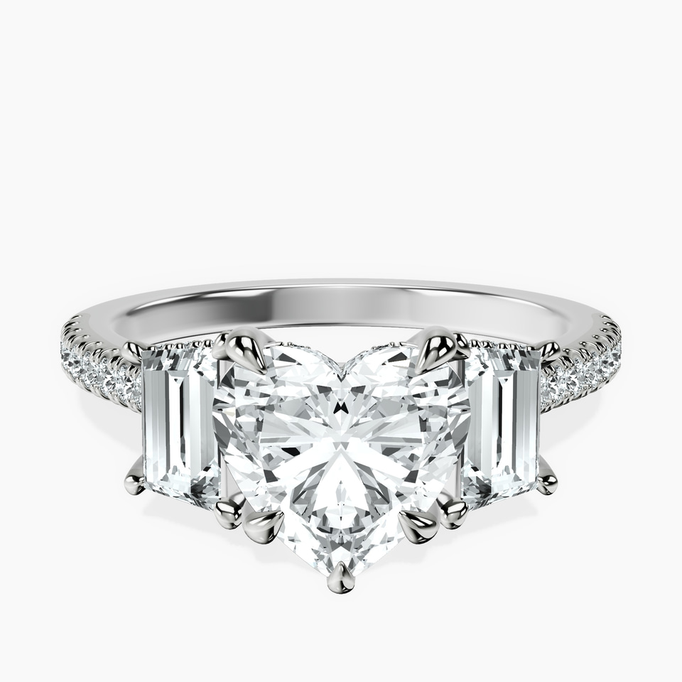Platinum Lavinia Three Stone Trapezoid Lab Diamond Ring front image