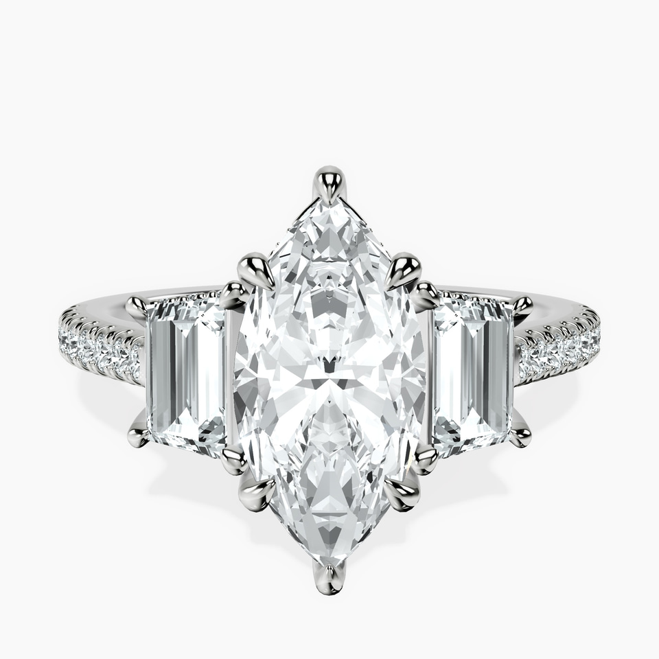 18kt White Gold Lavinia Three Stone Trapezoid Lab Diamond Ring front image