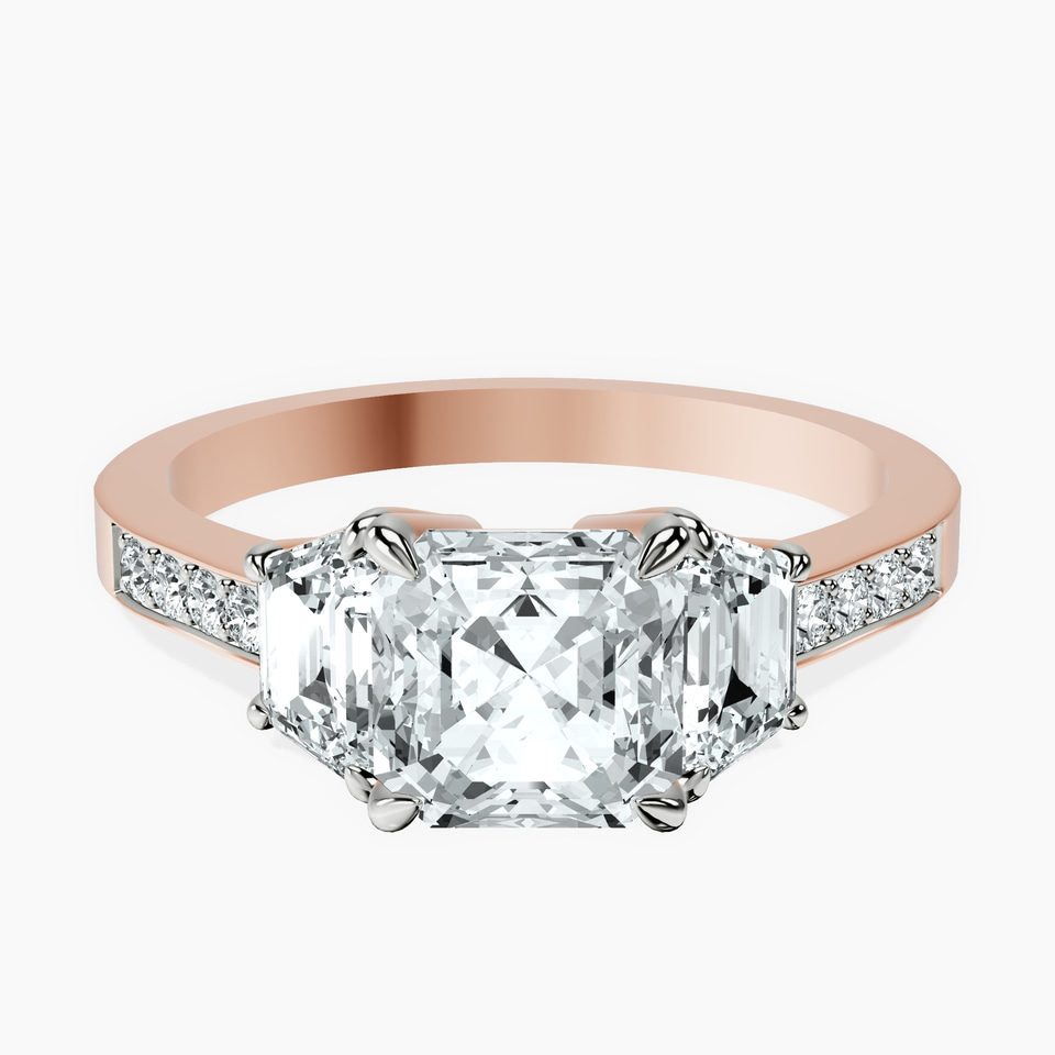 9ct Rose Gold Daria Trapezoid Three Stone Lab Diamond Ring front image