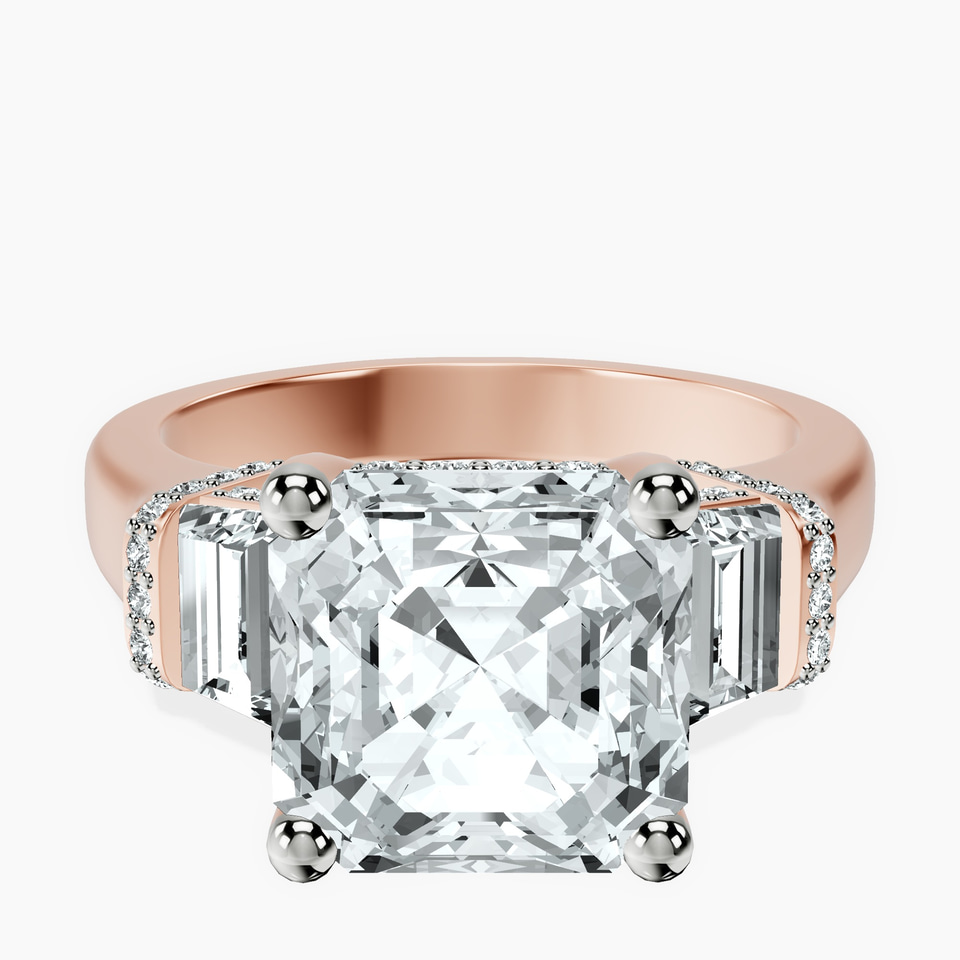14kt Rose Gold Astrid Three Stone Trapezoid Lab Diamond Ring front image