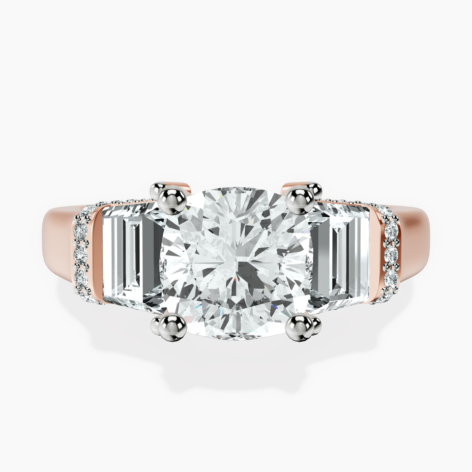 9ct Rose Gold Astrid Three Stone Trapezoid Lab Diamond Ring front image