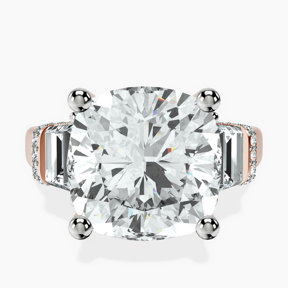14kt Rose Gold Astrid Three Stone Trapezoid Lab Diamond Ring front image