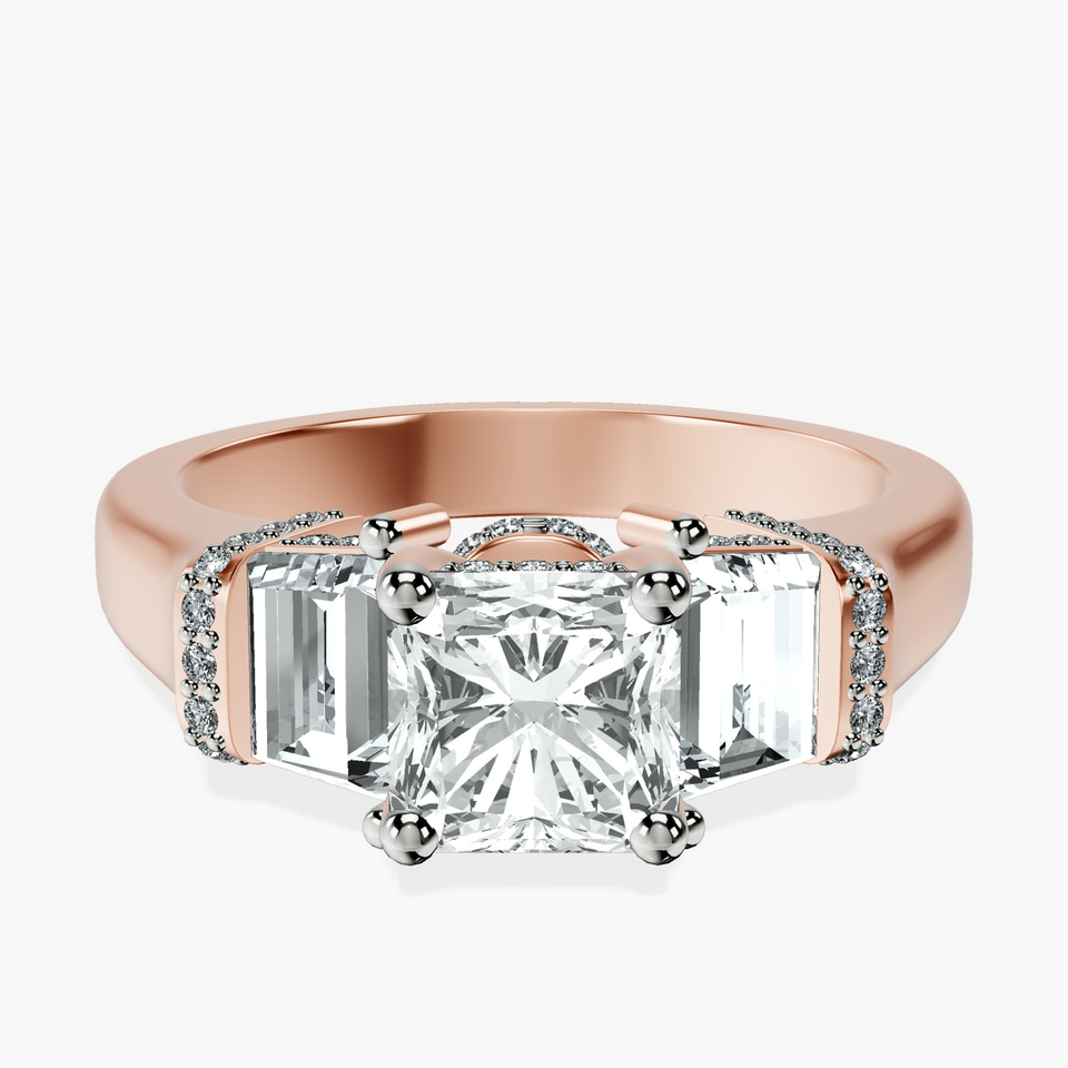 14kt Rose Gold Astrid Three Stone Trapezoid Lab Diamond Ring front image