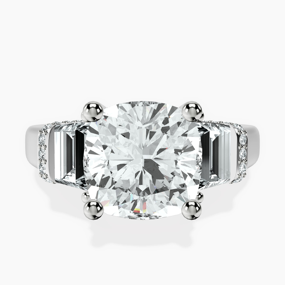 Platinum Astrid Three Stone Trapezoid Lab Diamond Ring front image