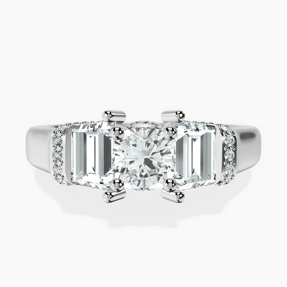 Platinum Astrid Three Stone Trapezoid Lab Diamond Ring front image