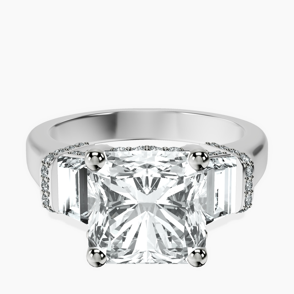 Platinum Astrid Three Stone Trapezoid Lab Diamond Ring front image