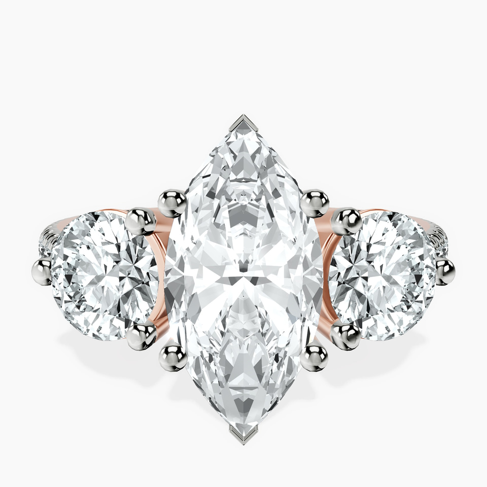 14kt Rose Gold Artemis Round Three Stone Lab Diamond Ring front image