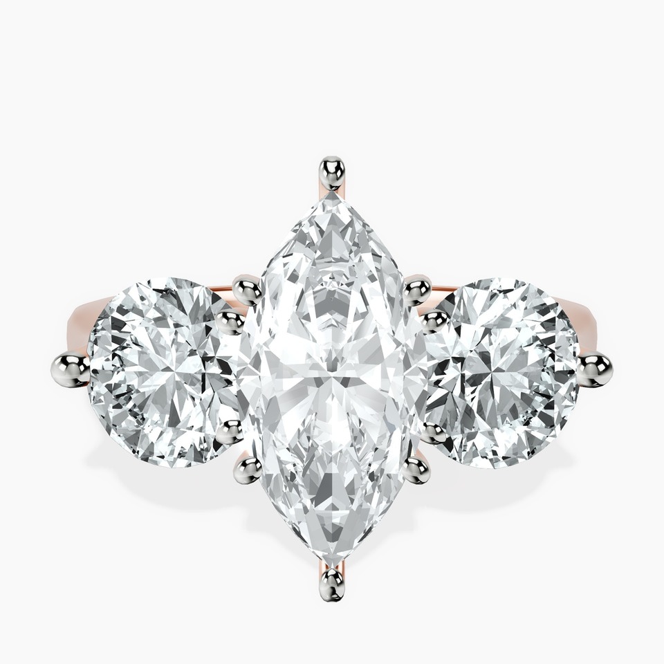 10kt Rose Gold Estella Round Three Stone Lab Diamond Ring front image