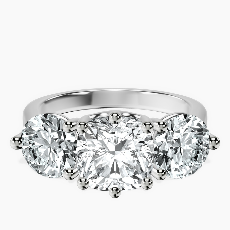 14kt White Gold Estella Round Three Stone Lab Diamond Ring front image