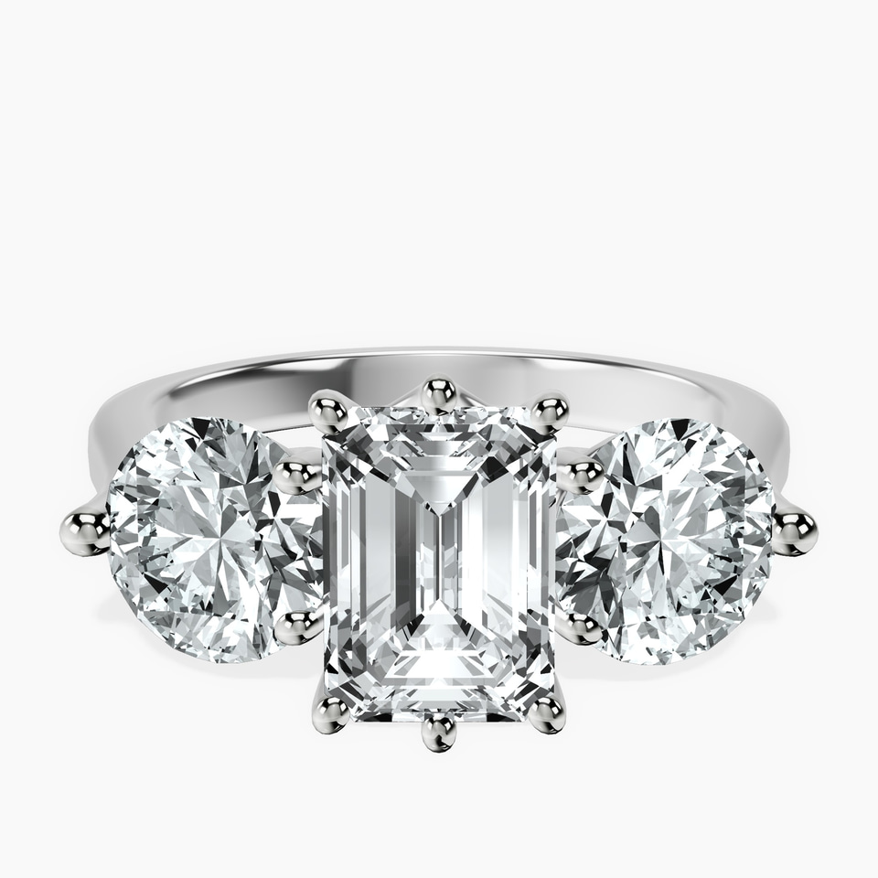 14ct White Gold Estella Round Three Stone Lab Diamond Ring front image