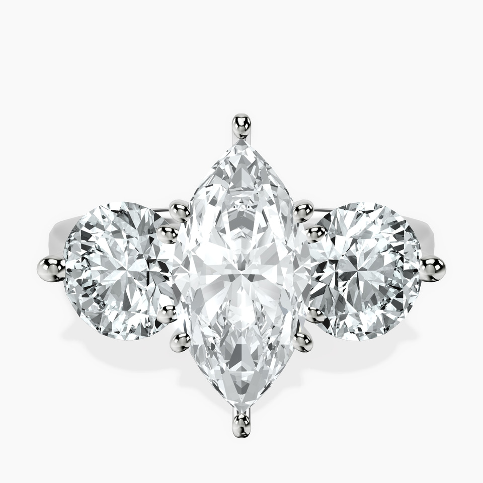 18kt White Gold Estella Round Three Stone Lab Diamond Ring front image