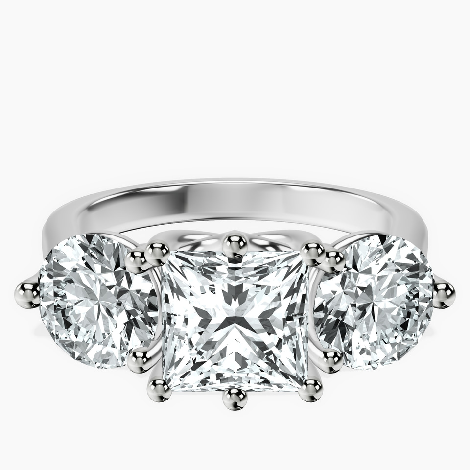 14kt White Gold Estella Round Three Stone Lab Diamond Ring front image