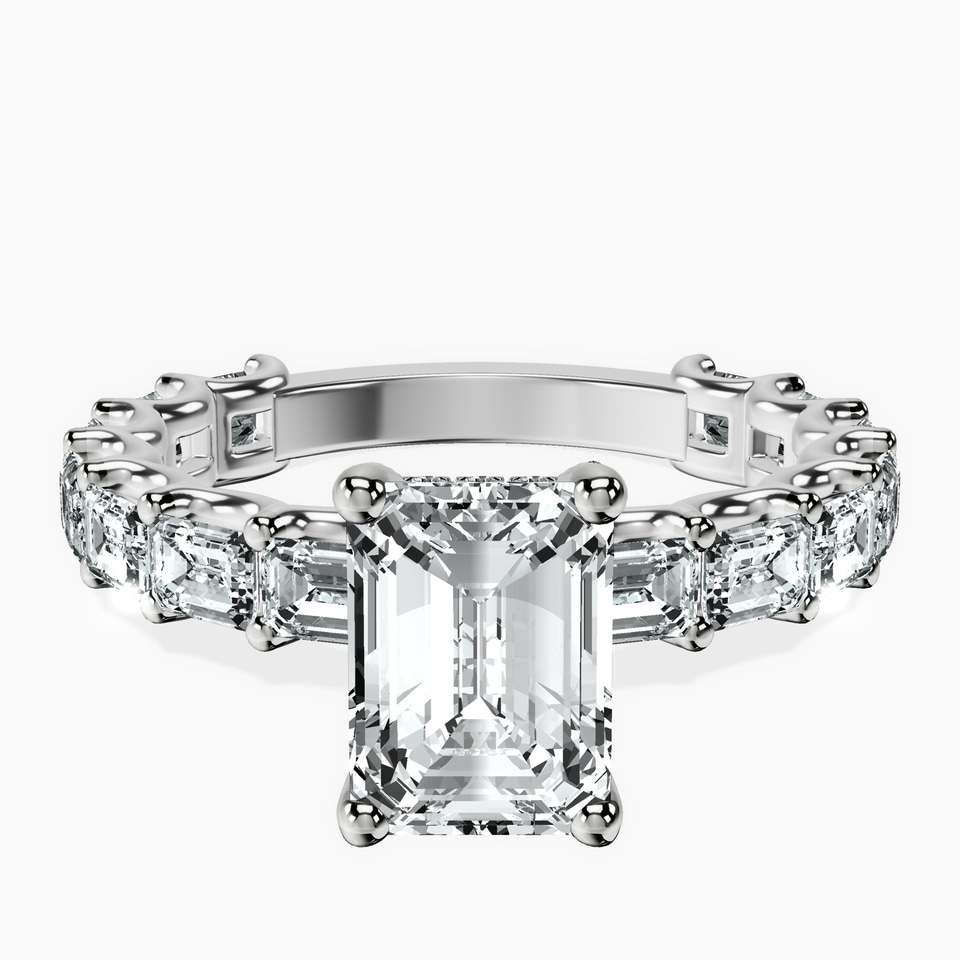 9ct White Gold Giselle Side Emerald Lab Diamond Ring front image