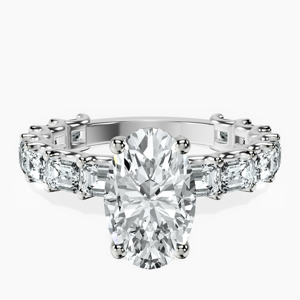 9ct White Gold Giselle Side Emerald Lab Diamond Ring front image