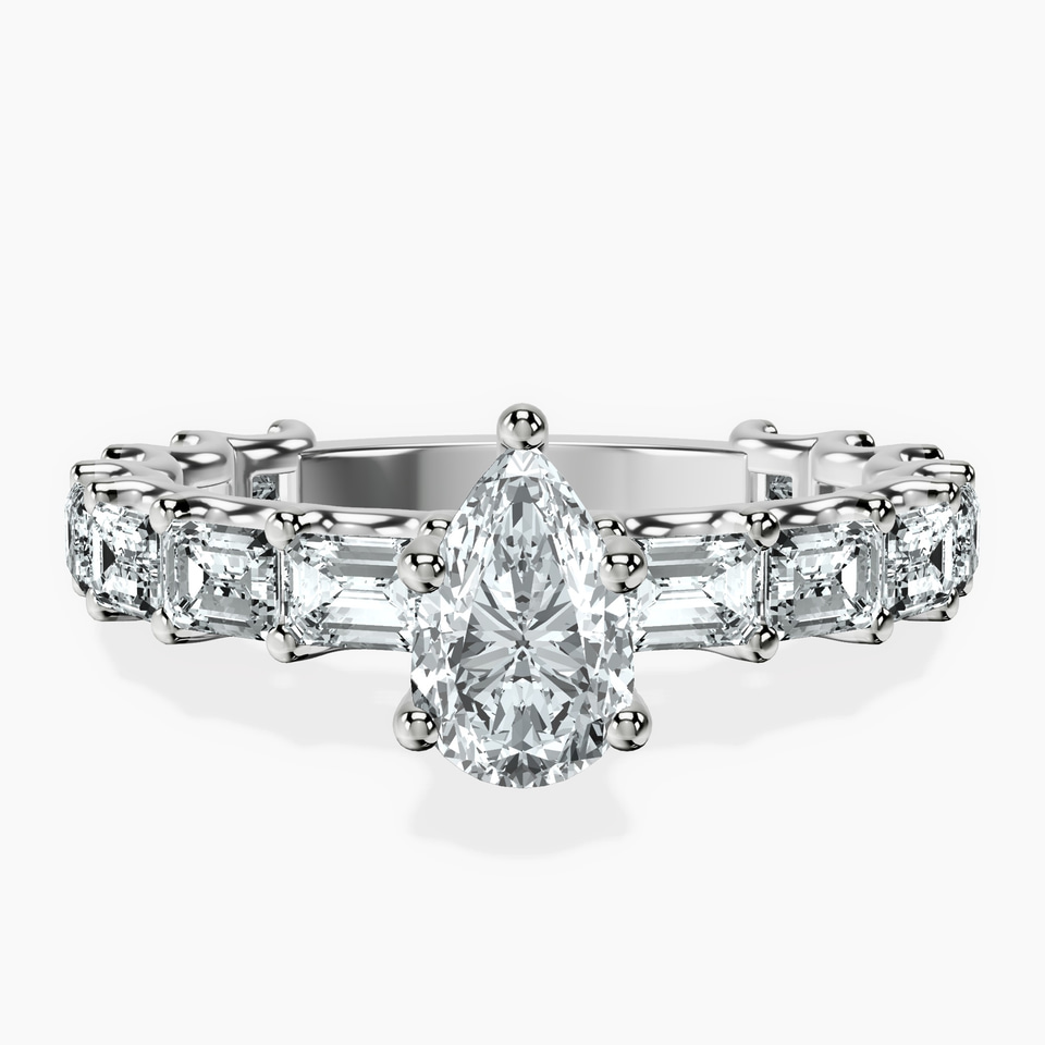 10kt White Gold Giselle Side Emerald Lab Diamond Ring front image
