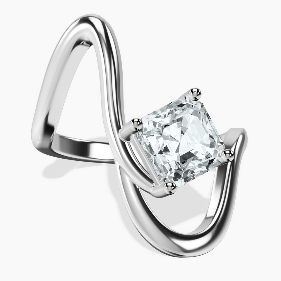 Platinum Crest Sculpt Four Prong Solitaire Lab Diamond Ring front image