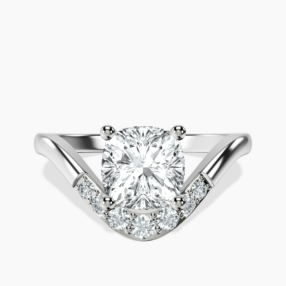 18ct White Gold Curved Crest Lab Diamond Ring front image