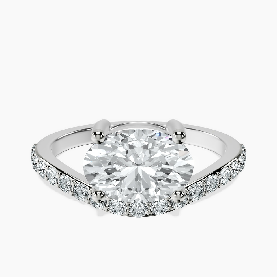 Platinum Half Pave Crest Lab Diamond Ring front image