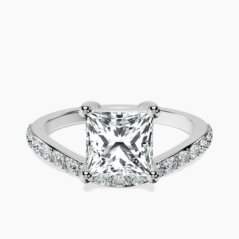 14kt White Gold Half Pave Crest Lab Diamond Ring front image