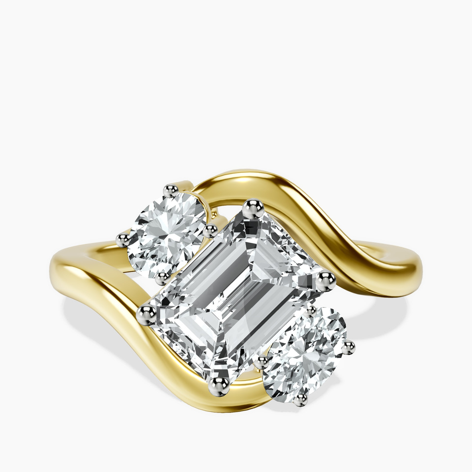 10kt Yellow Gold Three Stone Crest Lab Diamond Ring front image