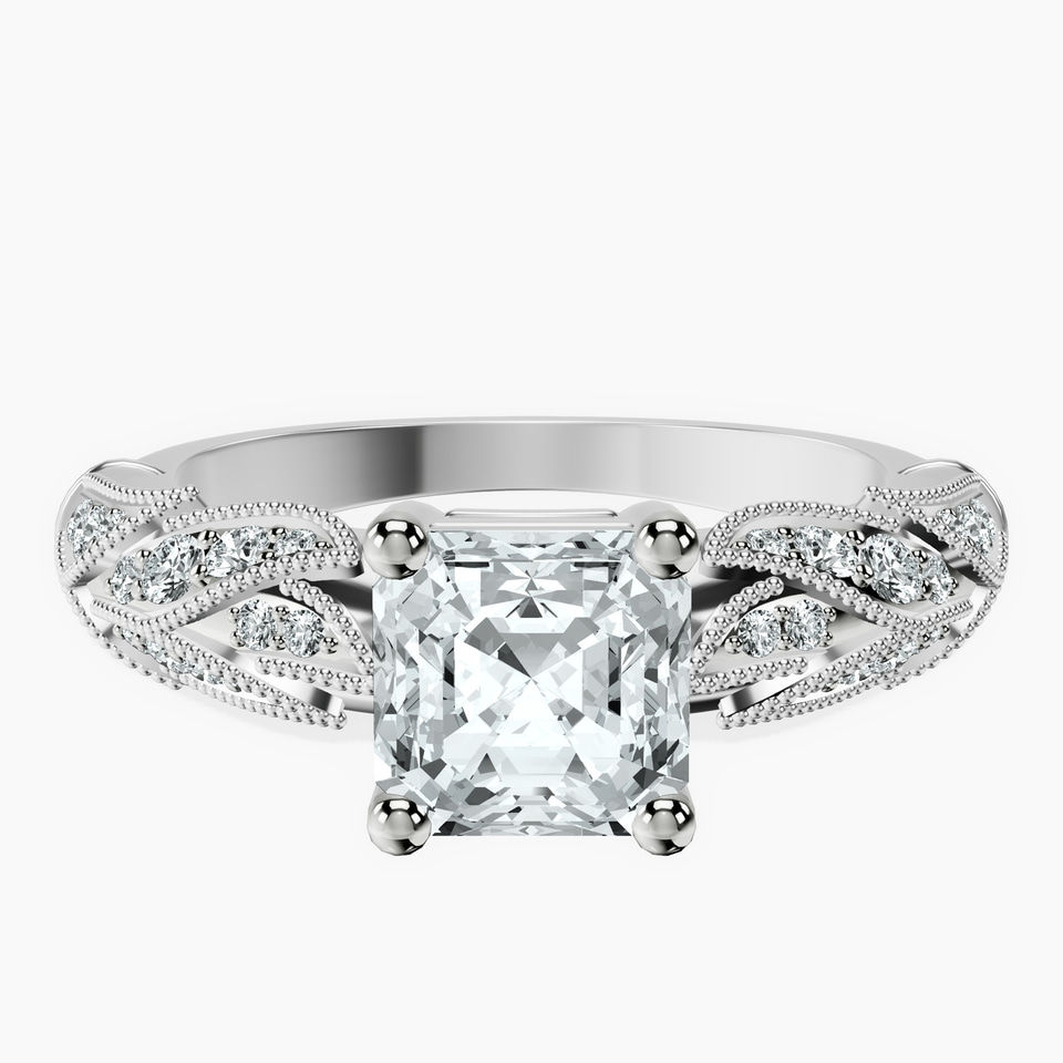 9ct White Gold Vintage Willow Lab Diamond Ring front image