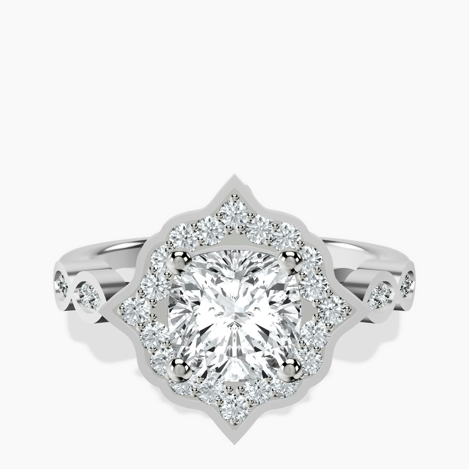 10kt White Gold Melody Vintage Halo Lab Diamond Ring front image