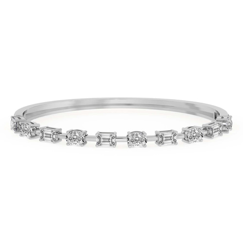 Emerald & Oval Fusion Lab Diamond Openable Bangle Bracelet front view