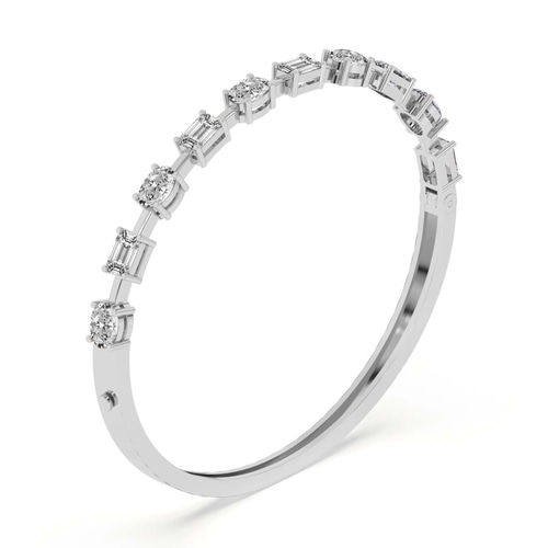 Emerald & Oval Fusion Lab Diamond Openable Bangle Bracelet left view