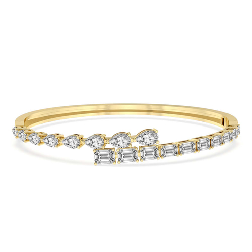 Emerald Pear Symphony Lab Diamond Openable Bangle Bracelet front view